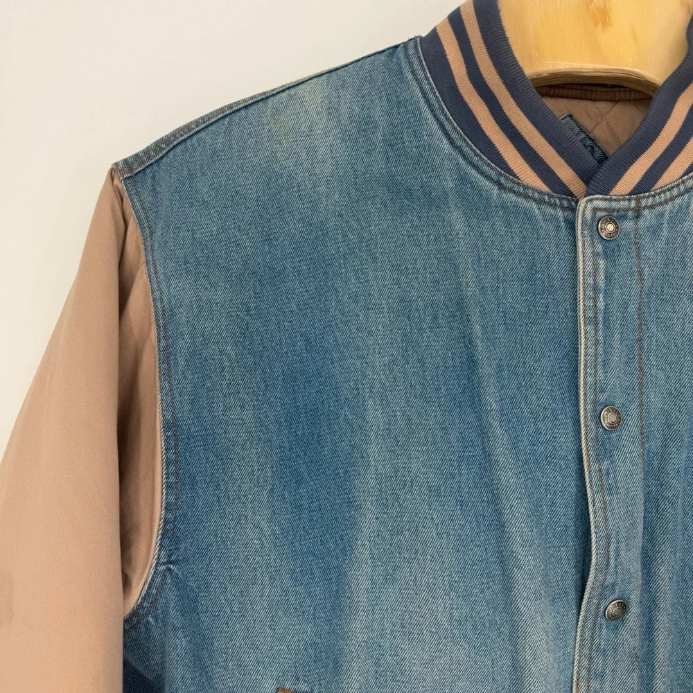 Tri-Mountain Boeing Denim Varsity Jacket Mens XL Blue Tan Bomber Style 7700